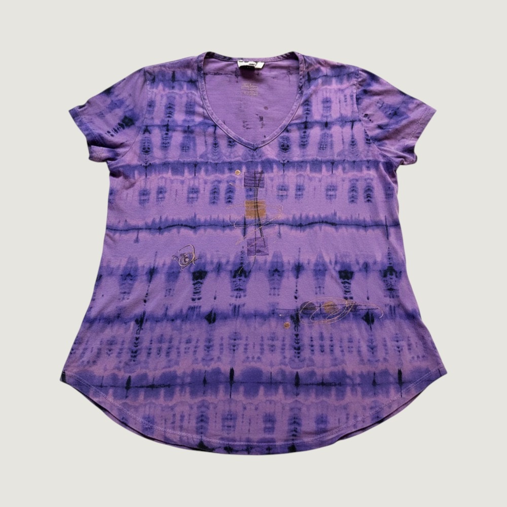 The Added Touch Tie Dye T-Shirt Large Wearable Art Cotton V-Neck Purple Vintage